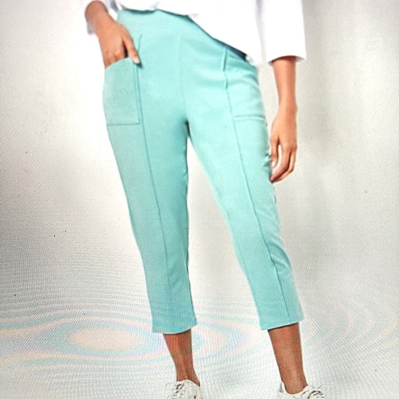 Denim & Co Sz M Active Duo Stretch Beige Capris - Picture 3 of 8